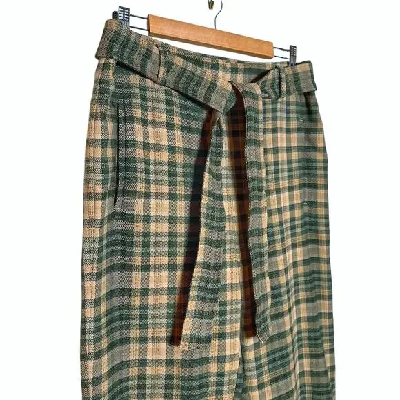 Wilfred Jallade High-Waisted Belted Textured Twill Pants - Green Plaid - 10 - Picture 3 of 8